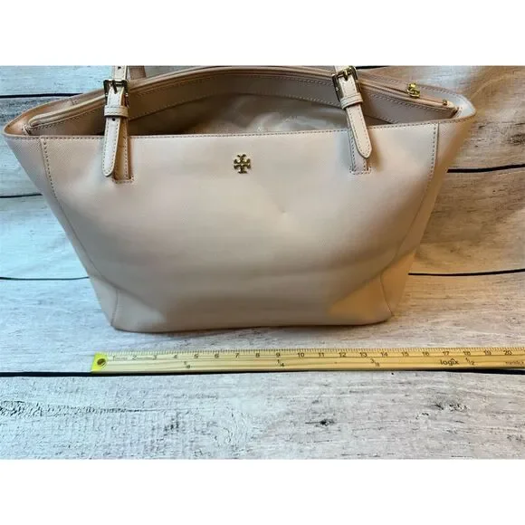 Tory Burch Women's Light Beige Leather Tote Bag Casual Saffaino Blush beautiful - Picture 13 of 14